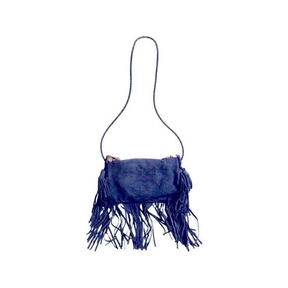 Shashi Women's Kira Blue Suede Beaded Fringed Crossbody Bag - Picture 2 of 4
